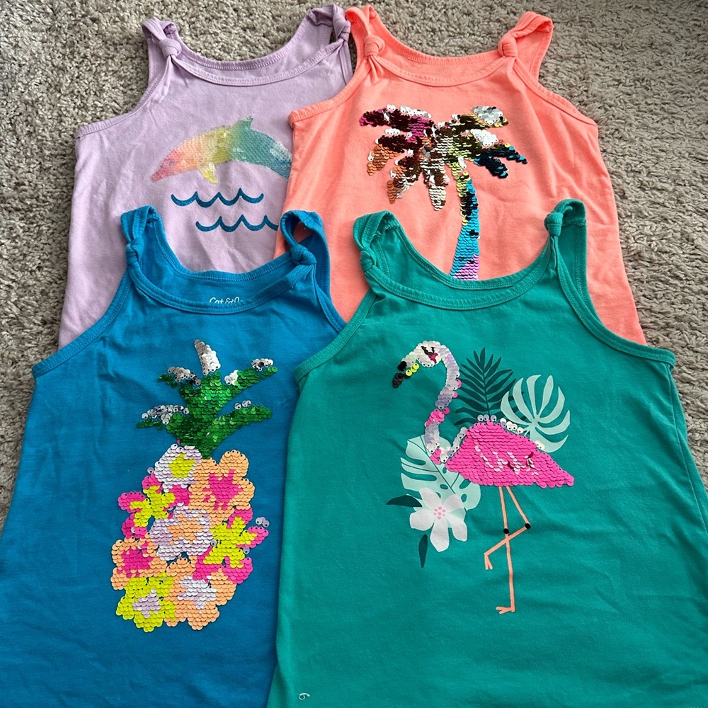 Lot of 4 Cat & Jack flip sequin tank tops. Sz XS (4-5)